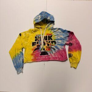 Pink Floyd Crop Hoodie Womens Small Multicolor Tie Dye The Dark Side Of The Moon